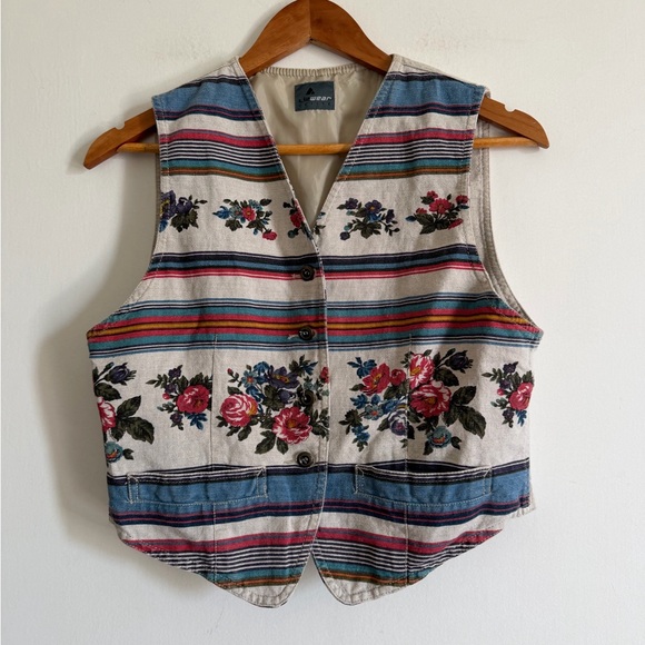 Vintage LizWear Petite Floral Linen Blend Button Down Vest size Small - Picture 1 of 7